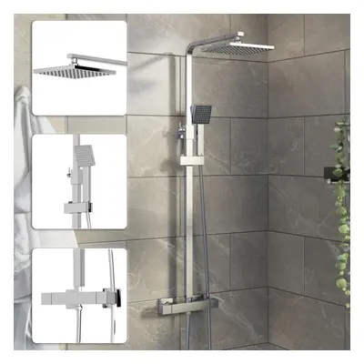 Bathroom Mixer Shower Thermostatic Dual Head Square Rainfall Head Handset Chrome