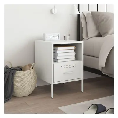 vidaXL Bedside Cabinet Bedroom Nightstand Bed Table Side Table White Steel