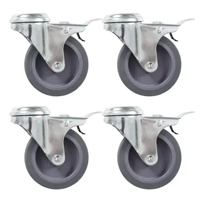 (12 pcs) vidaXL Bolt Hole Swivel Casters with Double Brakes Trolley Wheel Caster TPR