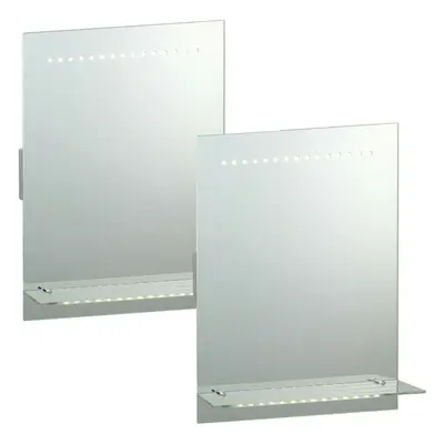 2 PACK IP44 LED Bathroom Mirror 50cm x 39cm Vanity Light Shelf & Shaver Socket