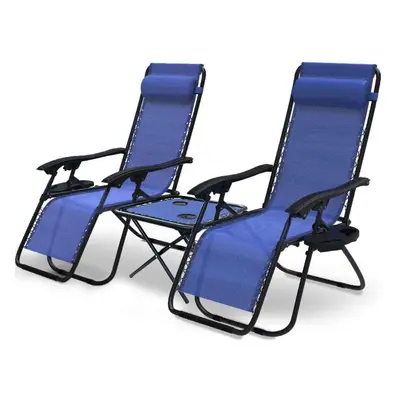 VOUNOT Set of Zero Gravity Chair and Matching Table, Reclining Sun Loungers with Cup & Phone Hol