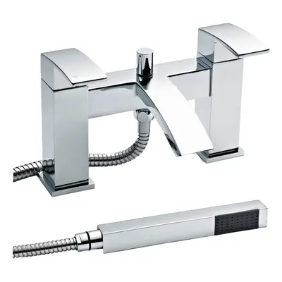 Square Deck Mounted Bath Shower Mixer Tap & Shower Kit - Chrome