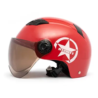 (Red, L) Motorcycle Helmet Half Open Face Adjustable Size Protection Gear Head Helmets