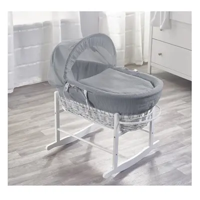 Grey Waffle White Wicker Moses Basket with Chester Rocking Stand