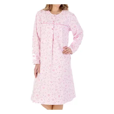 (Pink, UK 24/26) Slenderella Ladies Floral Long Sleeve Flannel Cotton Nightdress