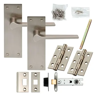 Door Handle & Latch Pack Satin Nickel Low Profile Flat Lever Square Backplate