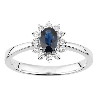 (M) Jewelco London 18ct White Gold Oval Sapphire and Diamond Cluster Ring