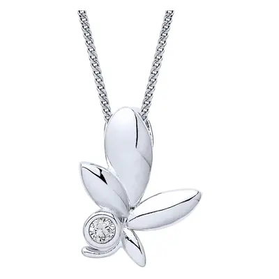 Jewelco London Ladies Rhodium Plated Sterling Silver CZ Olive Leaf Solitaire Lavalier Necklace +