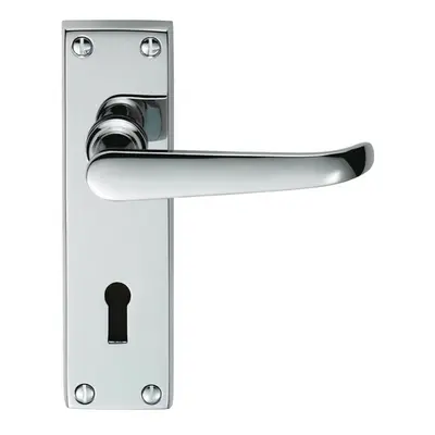 PAIR Straight Victorian Handle on Lock Backplate x 42mm Polished Chrome