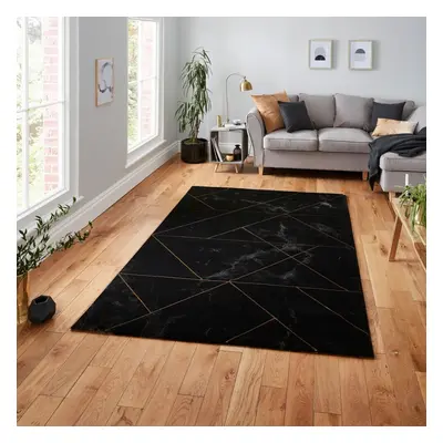 (120x170cm) Craft Marble Effect Rugs in Black Gold Dense Soft Mats