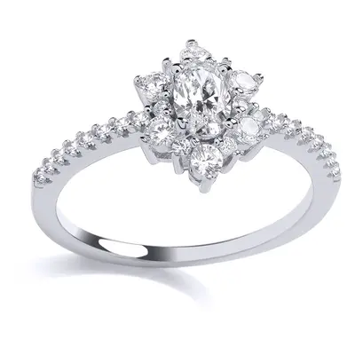 (K) Jewelco London Sterling Silver CZ Fancy Flower Cluster Ring Engagement Ring - GVR919