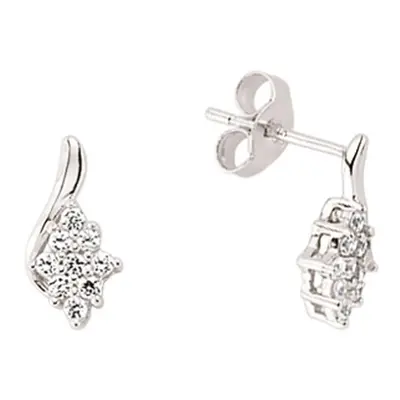 Jewelco London Ladies Sterling Silver Cubic Zirconia Wave Cluster Drop Earrings - GVE337