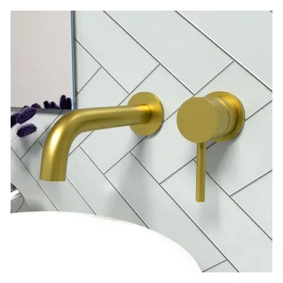 Nes Home Alice Basin Sink Brushed Gold Modern Brass Bathroom Wall Mounted Tap