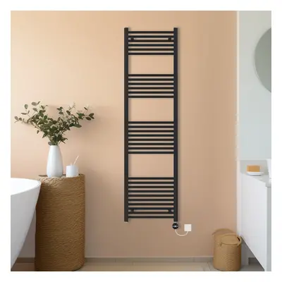 (Black, 1800x500mm) NRG Prefilled Thermostatic Electric Straight Heated Towel Rail Radiator