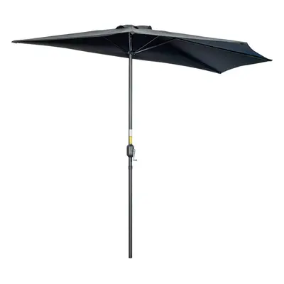 Outsunny 3(m) Half Round Parasol Garden Sun Umbrella Metal w/ Crank Black