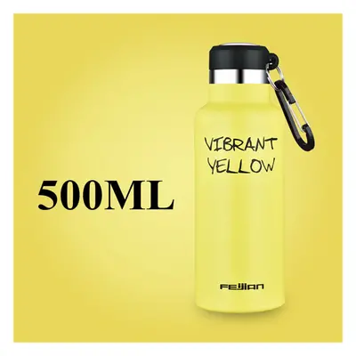 (Yellow) 500ml Stainless Steel Sport Water Bottle Running Kettle Cycling Hiking Drink Vacuum Cup