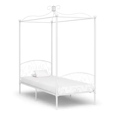 vidaXL Canopy Bed Frame White Metal 100x200cm Bedroom Single Beds Furniture