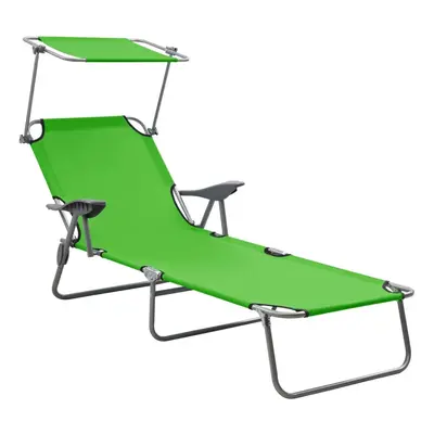 vidaXL Sun Lounger with Canopy Steel Green Lounge Bed Outdoor Recliner Seat