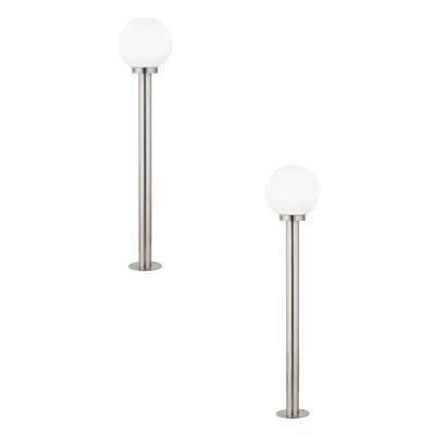 2 PACK IP44 Outdoor Bollard Light Stainless Steel & Orb 60W E27 1000mm Lamp Post