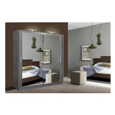 (Grey, cm) Sliding Mirror Door Wardrobe | Milan