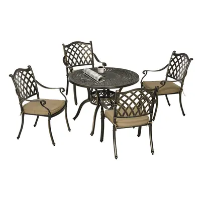 Outsunny Seater Outdoor Dining Set with Cushions Parasol Hole Cast Aluminium