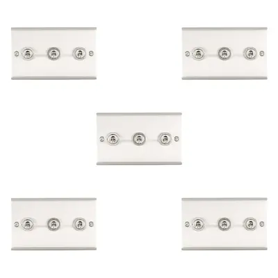 5 PACK Gang Triple Retro Toggle Light Switch SATIN STEEL 10A Way Wall Plate