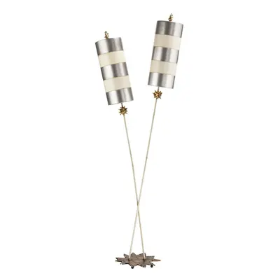 2 Bulb Floor Lamp Beige Silver Leaf Striped Shades Star Shaped Base LED E27 60W