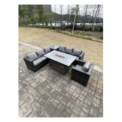 Fimous Rattan Corner Sofa Set Garden Furniture Gas Firepit Dining Table