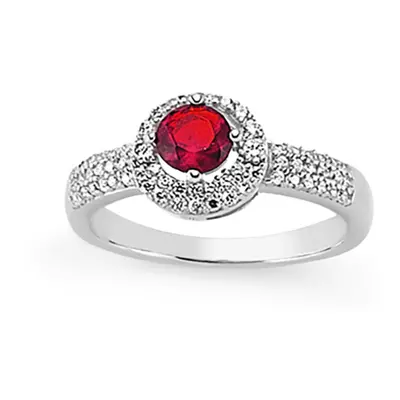 (O) Jewelco London Ladies Sterling Silver Ruby-Red Cubic Zirconia Cluster Cocktail Dress Ring 10