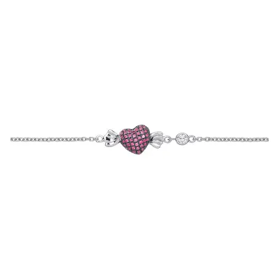 Jewelco London Ladies Sterling Silver Ruby-Red Cubic Zirconia Sweetie Love Heart Angel Wings Cha