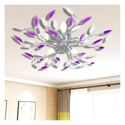 vidaXL Ceiling Lamp Purple&White Acrylic Crystal Leaf Arms 5xE14 Bulbs Light