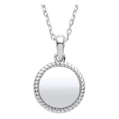 Jewelco London Ladies Rhodium Plated Sterling Silver Round Disc Twisted Rope Frame Mirror Pendan