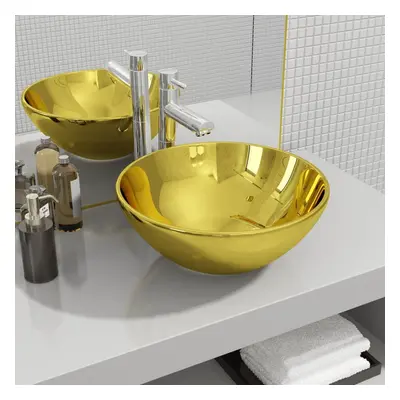 vidaXL Wash Basin 32.5x14cm Ceramic Gold Above Bathroom Sink Wash Bowl Unit