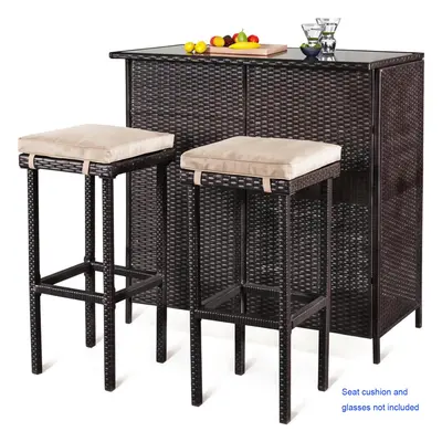 3 Pcs Garden Rattan Wicker Bar Table Stools Bistro Furniture Set