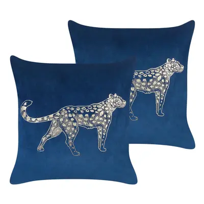 Set of Velvet Cushions Animal Motif x cm Navy Blue MARULA