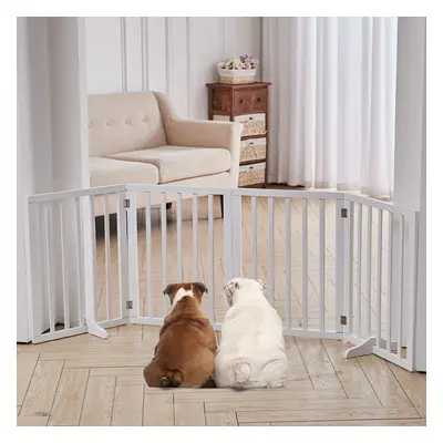 (4 Panels - White) Wooden Dog Gate Pet Fence Safety Barrier Divider Freestanding