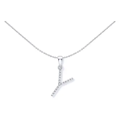 Jewelco London 9ct White Gold Diamond Initial Charm Pendant Letter Y 7mm x 15mm - INNR029-Y