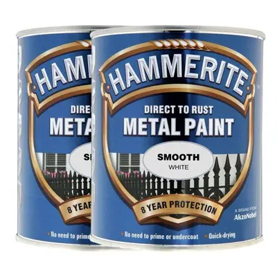 Twin Pack of Hammerite Smooth White Metal Paint 2.5L