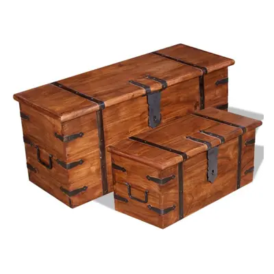 (2 pcs) vidaXL Storage Chest Wooden Trunk Coffee Side Table Storage Box Solid Wood