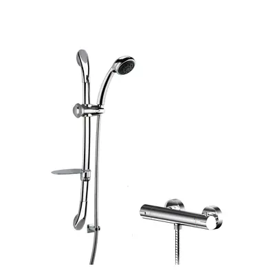 Current Round Thermostatic Bar Valve and Luxury Curved Slider Rail Kit Shower Bundle - Chrome - 