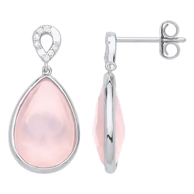 Jewelco London Ladies Rhodium Plated Sterling Silver Pink Pear CZ Mirrored Teardrop Drop Earring