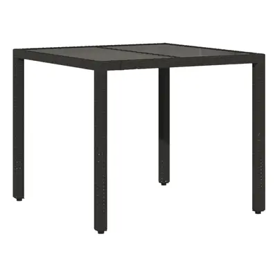 vidaXL Garden Table with Glass Top Outdoor Dining Table Black Poly Rattan