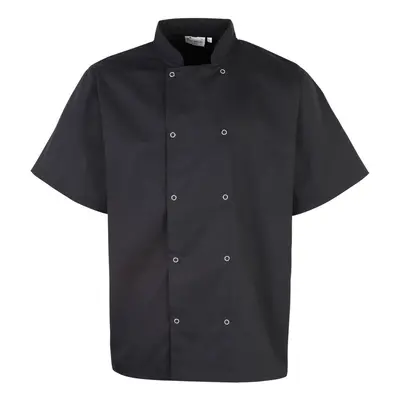 (M, Black) Premier Unisex Studded Front Short Sleeve Chefs Jacket (Pack of 2)