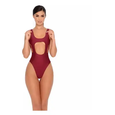 (Burgundy, M) Women One Piece Swimsuit Cut Out Backless Padding Sleeveless Swimwear