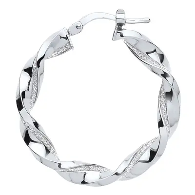 Jewelco London Ladies Sterling Silver Square Tube Twist Moondust Hoop Earrings 30mm - GVE895