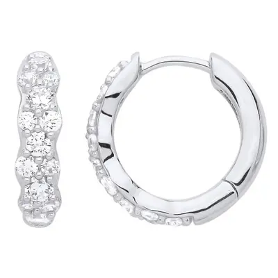 Jewelco London Ladies Rhodium Plated Sterling Silver CZ Wobbly Eternity Huggie Hoop Earrings - E