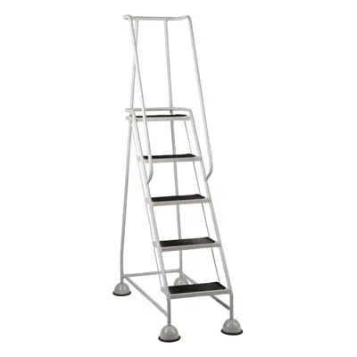 5 Tread Mobile Warehouse Steps GREY 1.94m Portable Safety Ladder & Wheels