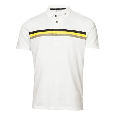 (M, White/Acid Yellow) Calvin Klein Mens Parker Moisture Wicking Lighweight Golf Polo Shirt