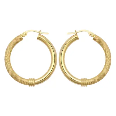 Jewelco London Ladies 9ct Yellow Gold Snake Skin Mesh Collared Styles Clash 3mm Hoop Creole Earr