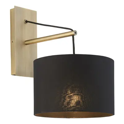 Matt Brass Wall Light & Black Cotton Fabric Shade - Hanging Wall Lamp Fitting